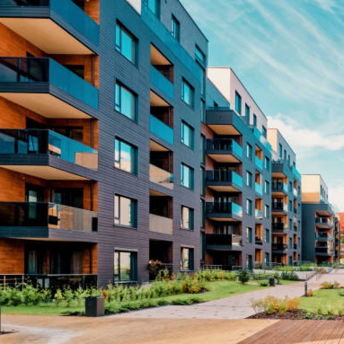 Europe modern complex of residential buildings. And outdoor facilities.